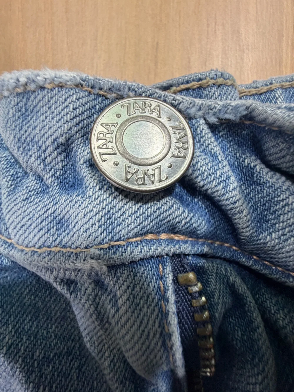 Zara Faded Blue Denim Shorts with Branded Button B12